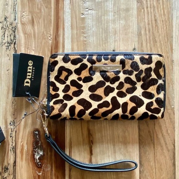 Dune London Handbags - Dune London Clutch Wristlet Black Leopard Leather